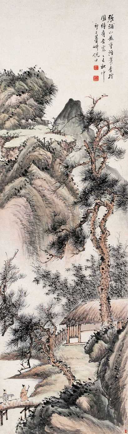 倪田 乙巳（1905年）作 携琴访友 立轴